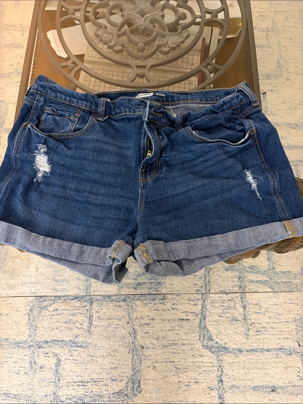Old Navy Dark Blue Distressed Denim Roll-Cuff Shorts